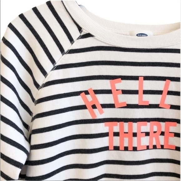 Old NAVY “Hello There”’Graphic Striped Sweatshirt Size Small in Black and White - Picture 5 of 14